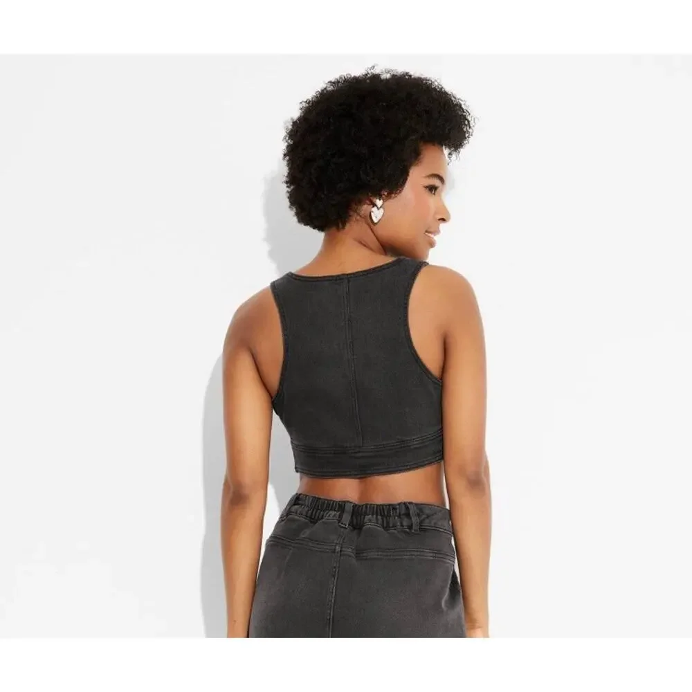 WildFable Cropped Denim Vest - Black Wash Women's S